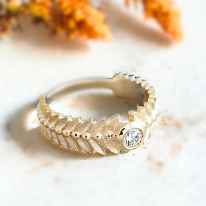 Wheat Inspired Marquise Diamond Ring Bezel Set
