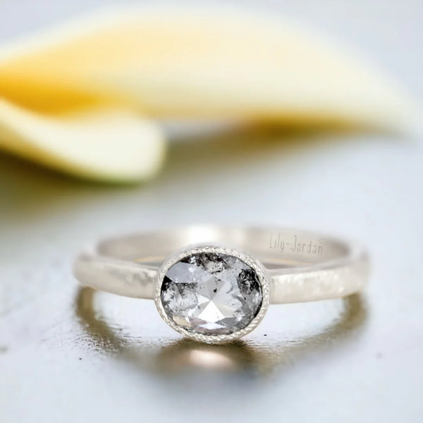 Quiver Love Diamond Ring, Quartz Luster Natural Salt & Pepper Diamond Ring, Ravishing Victorian Diamond Ring