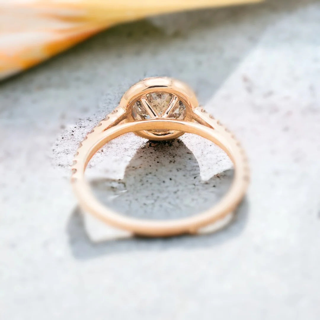 Salt and Pepper Diamond Halo Engagement Ring Round Felice Design