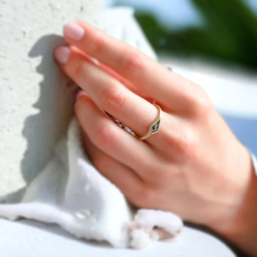 Salt and Pepper Kite Diamond Wedding Ring Modern Design