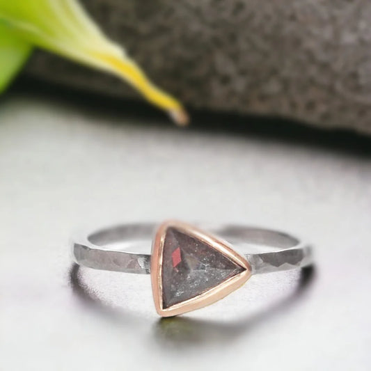 Triangular Rustic Gray Diamond Ring with Palladium Band