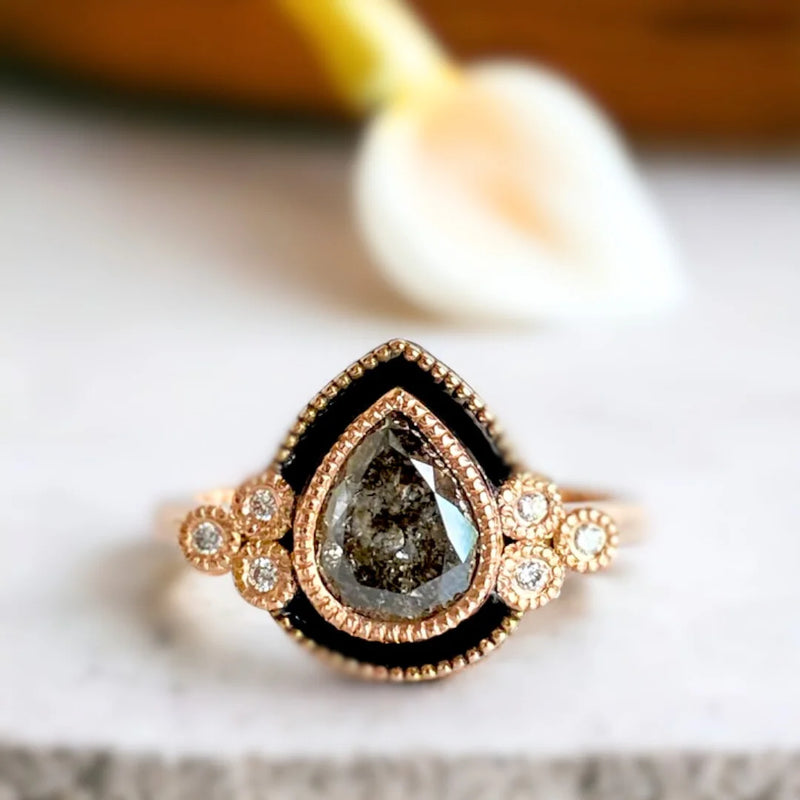 Stardust Shimmer Diamond Ring, Aurora Veil Natural Salt And Pepper Diamond Ring