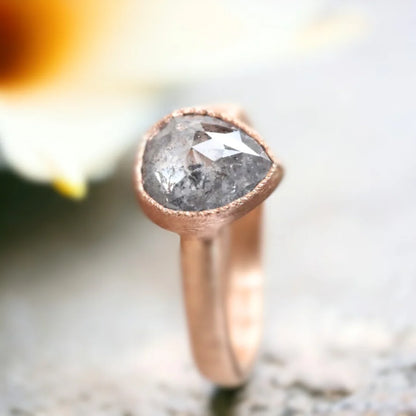 Pear Salt and Pepper Diamond Ring One of a Kind Sparkle Design