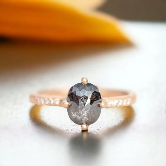 Dark Grey Diamond Ring Nouveau Elegance Salt and Pepper