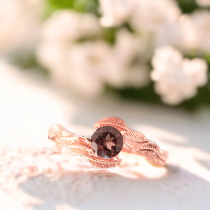 Nature Inspired Alexandrite Ring Hand Engraved Design
