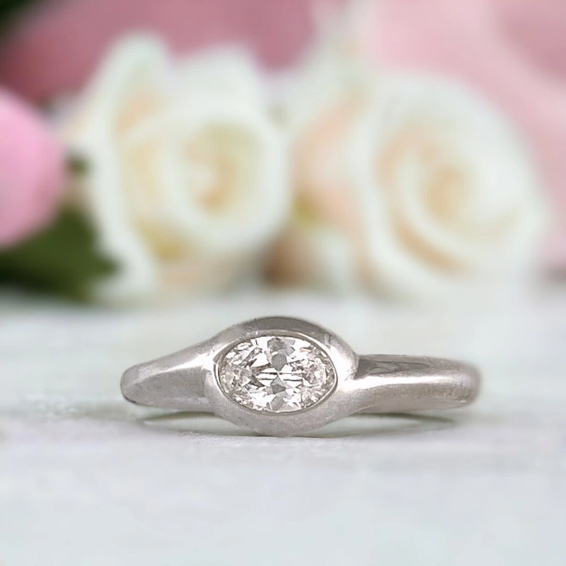 Glistening Grace Oval-Shaped Diamond Wedding Ring With Duo Band, Pearlescent Perfection Engagement Ring Set