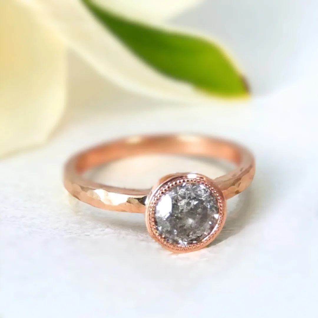 Custom Platinum Cathedral Ring Salt and Pepper Diamond Single Stone