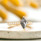 Precision and Brilliance Kite Diamond Ring, Knotted Love Salt And Pepper Diamond Ring