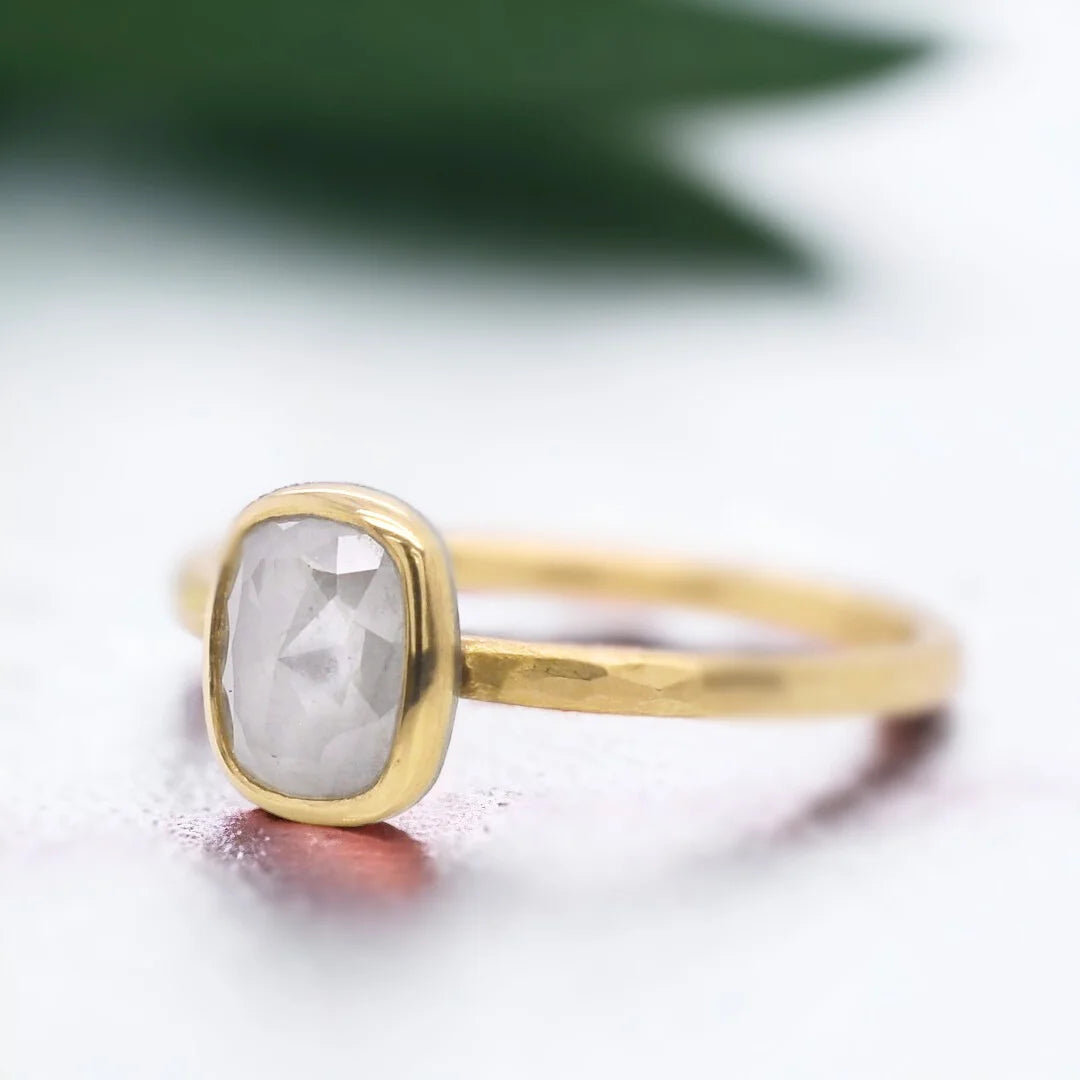 White Gold Rose Gold Diamond Rose Ring Rectangular Engagement Design