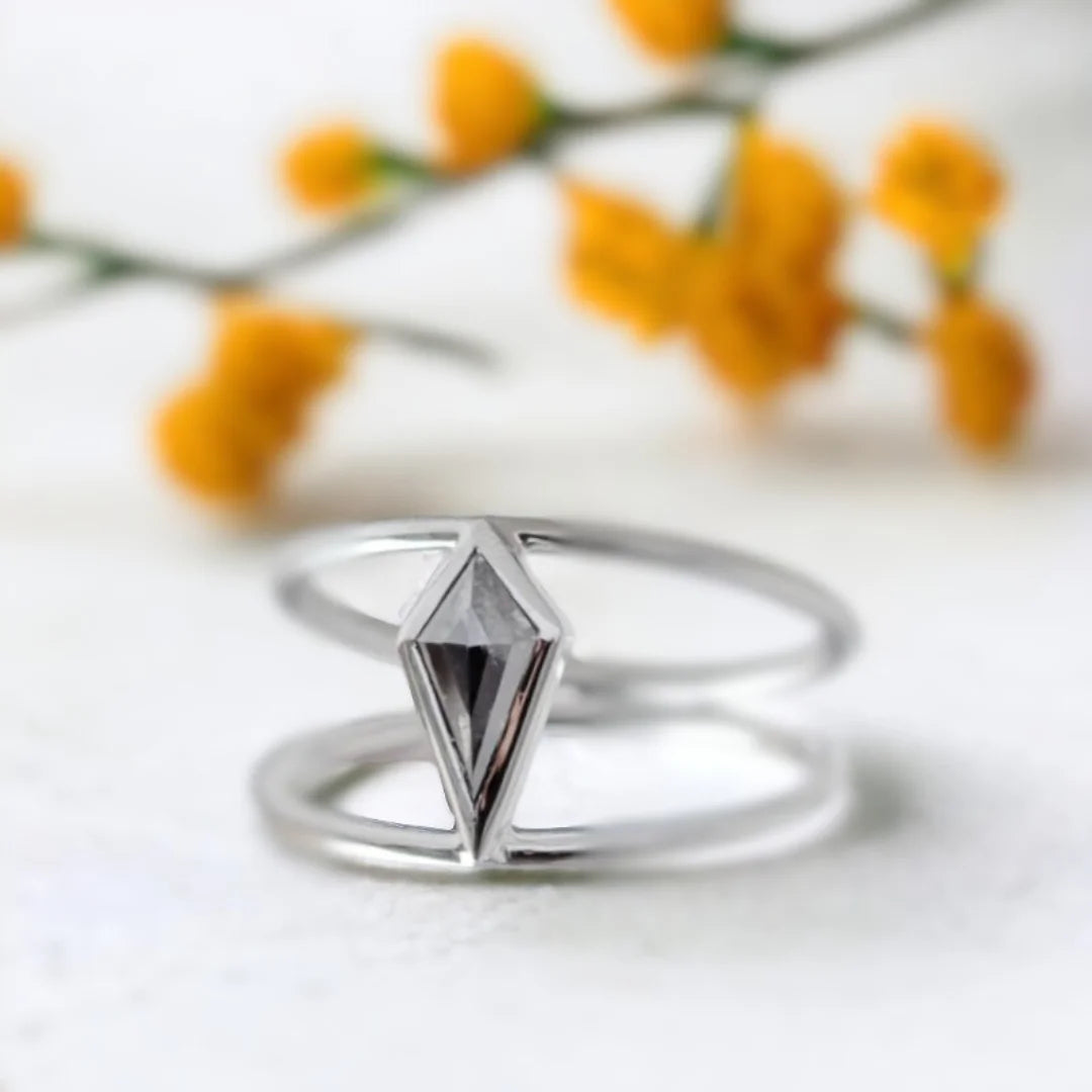 Salt and Pepper Kite Diamond Alternative Ring Split Shank