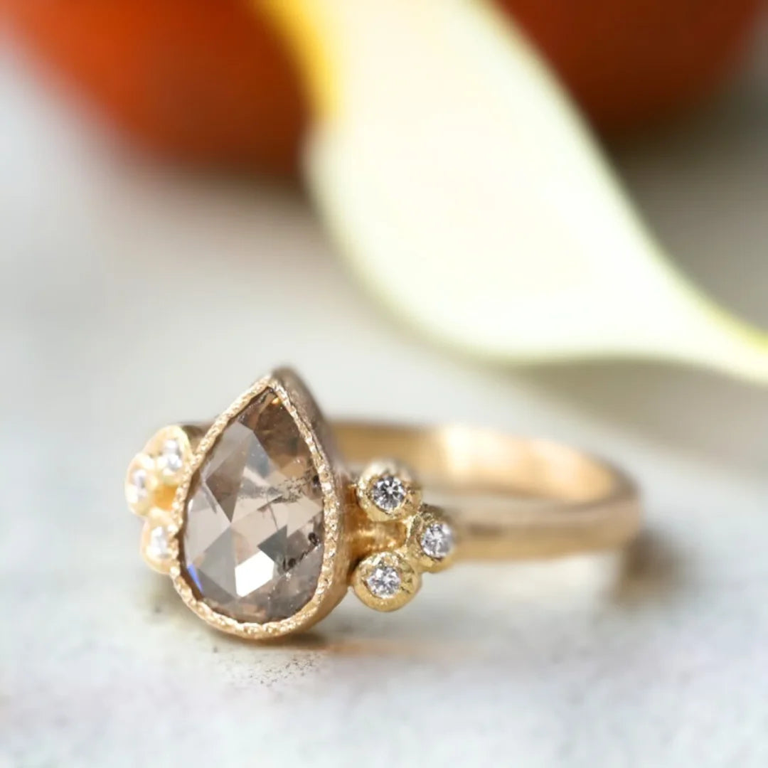 Salt and Pepper Diamond Ring Frosted Flame Natural Diamond Gold