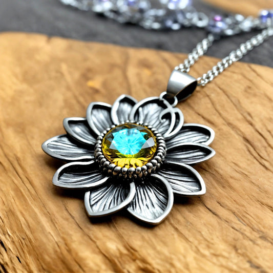 Helios Sunburst Amber Pendant Necklace