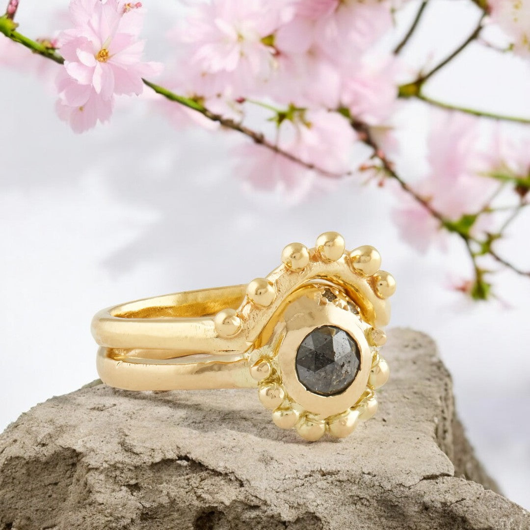 Salt and Pepper Diamond Ring with Accent Diamond Design