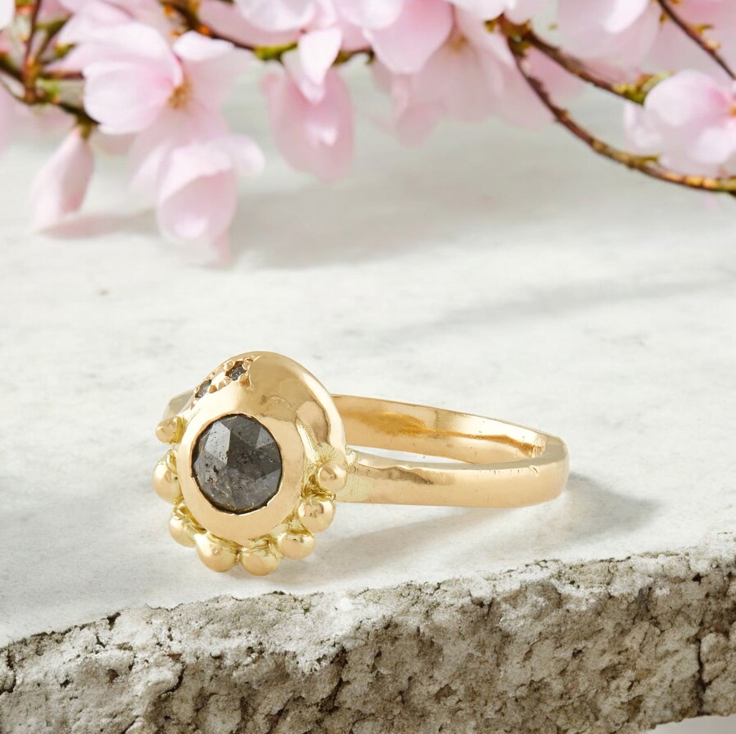 Salt and Pepper Diamond Ring with Accent Diamond Design