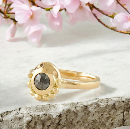 Salt and Pepper Diamond Ring with Accent Diamond Design