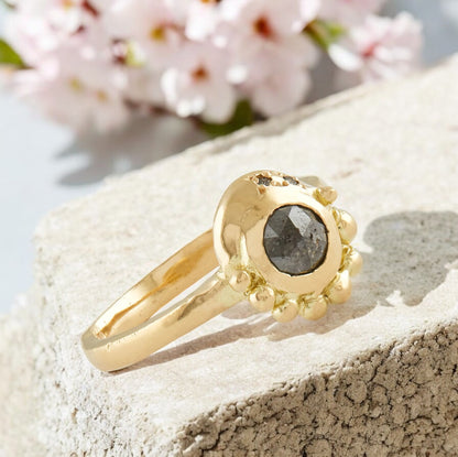 Salt and Pepper Diamond Ring with Accent Diamond Design