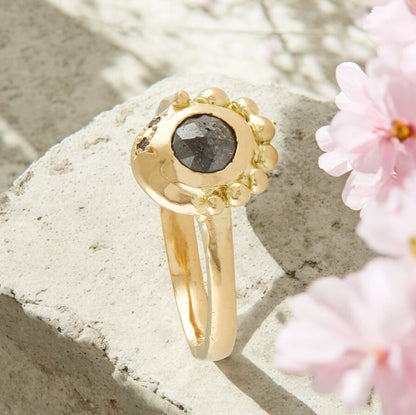 Salt and Pepper Diamond Ring with Accent Diamond Design