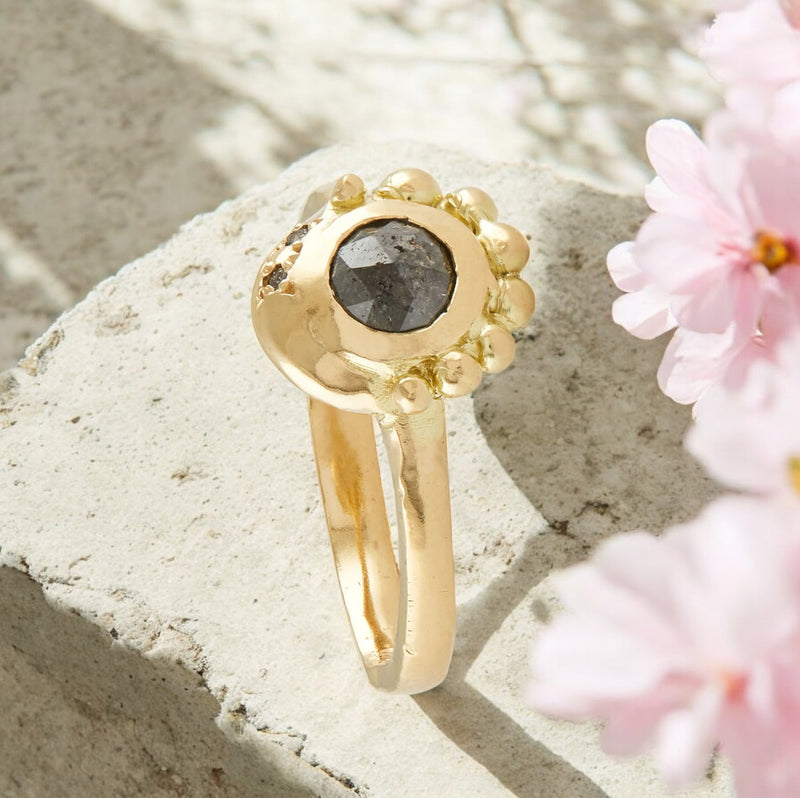 Stardust Sparkle Salt and Pepper Diamond Ring, Vintage Vogue Victorian Style Diamond Ring