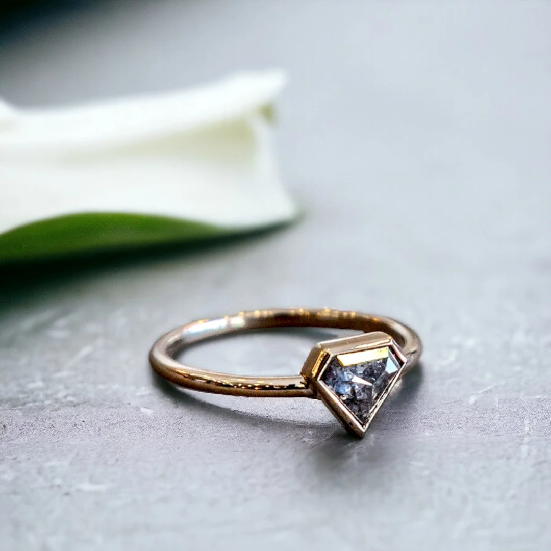 Blazing Buckler Salt and Pepper Diamond Ring Crescent Shield Design
