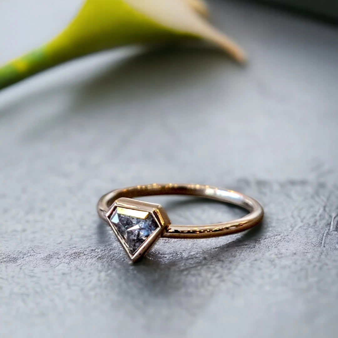 Blazing Buckler Salt and Pepper Diamond Ring Crescent Shield Design