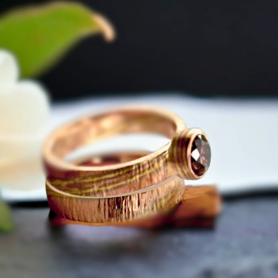 Brown Salt and Pepper Diamond Engagement Ring, Round Cut 1.15 CT, featuring a natural round-cut brown salt and pepper diamond in a solitaire setting with a solid gold band and timeless artisan design.