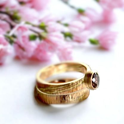 Brown Salt and Pepper Diamond Engagement Ring, Round Cut 1.15 CT, featuring a natural round-cut brown salt and pepper diamond in a solitaire setting with a solid gold band and timeless artisan design.