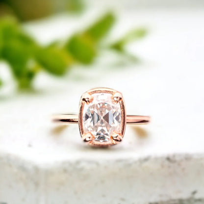 Cushion Cut Lab Grown Diamond Solitaire Ring, Old Mine Cushion Style, featuring a cushion-cut 2.55-carat white lab-grown diamond set in a minimalist solitaire design with a slim straight band and elegant clean proportions.