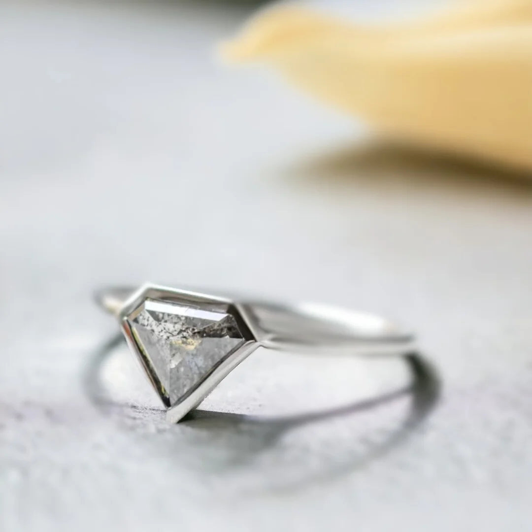 Geometric Superman Cut Diamond Statement Ring With 1.12 CT Diamond featuring a bold geometric superman cut diamond in a modern statement ring design.