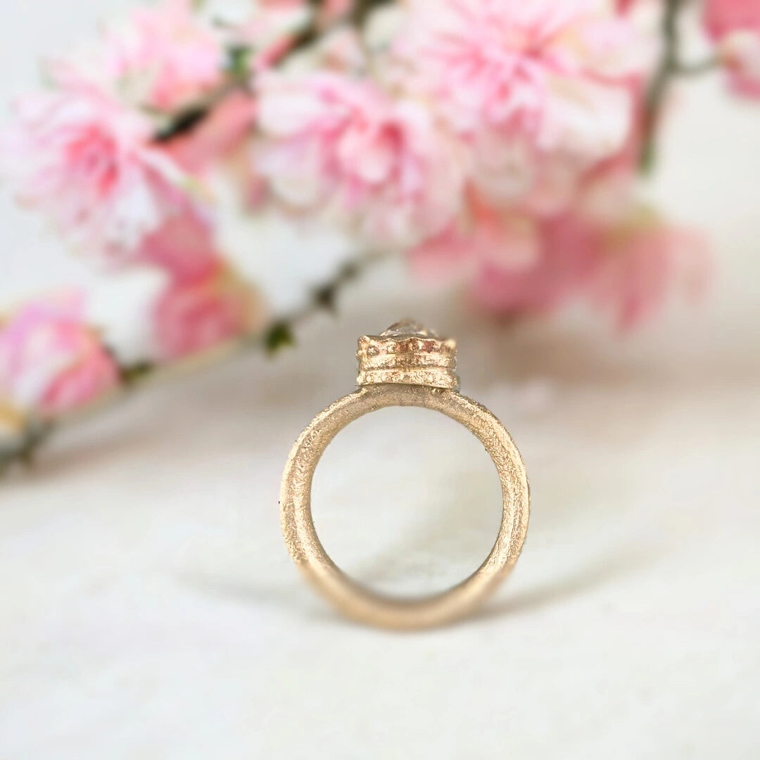 Lab Grown Diamond Engagement Ring Aine Celtic Wedding Band Set featuring a 1.40 CT rose oval cut lab grown diamond set in an artisan handcrafted Celtic inspired band with organic textures and a modern straight shank design in an elegant polished finish