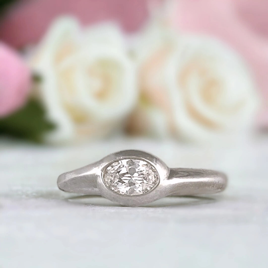 Lab-Grown Diamond Engagement Ring Galene Sand Textured Wedding Band featuring a 1.00 CT oval-cut lab-grown diamond with an artisan-crafted organic textured band and dual slim band design