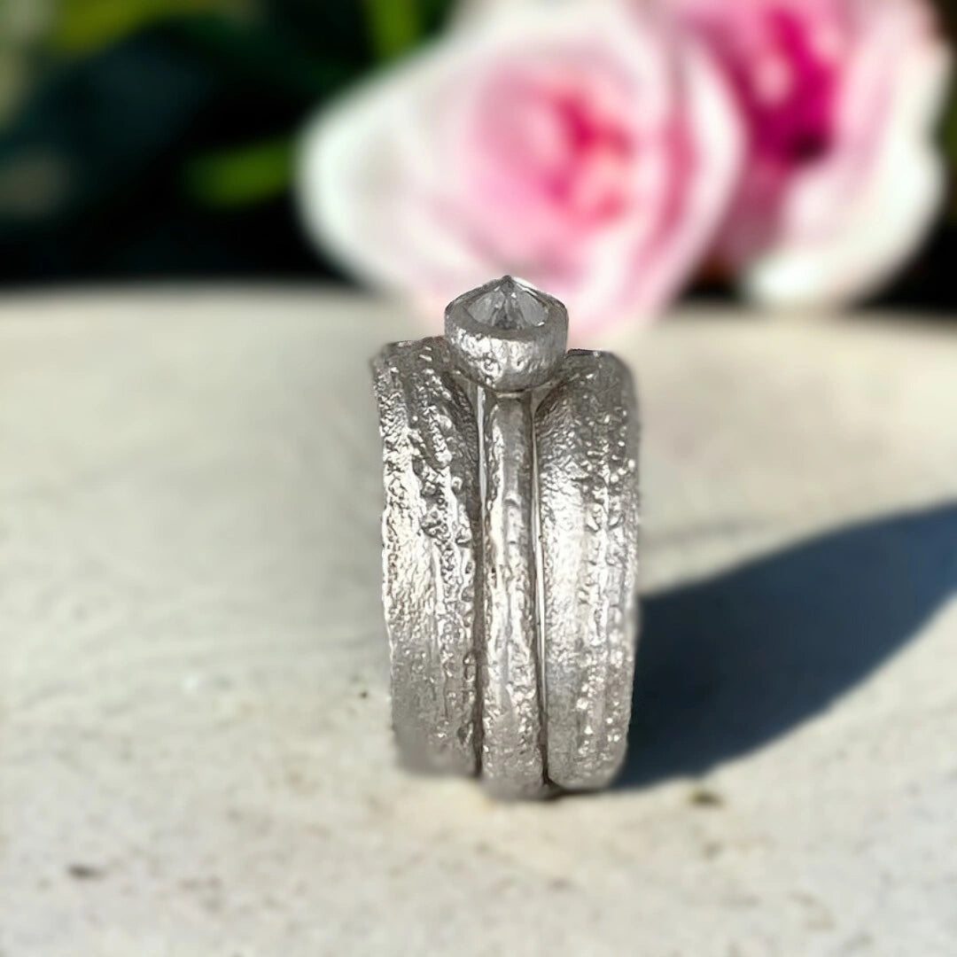 Lab Grown Diamond Marquise Engagement Ring Actaea Greek Inspired Ring featuring a 1.10 CT rose marquise-cut centre stone with an elongated silhouette and an organic dual-layered band design in handcrafted fine jewellery style.
