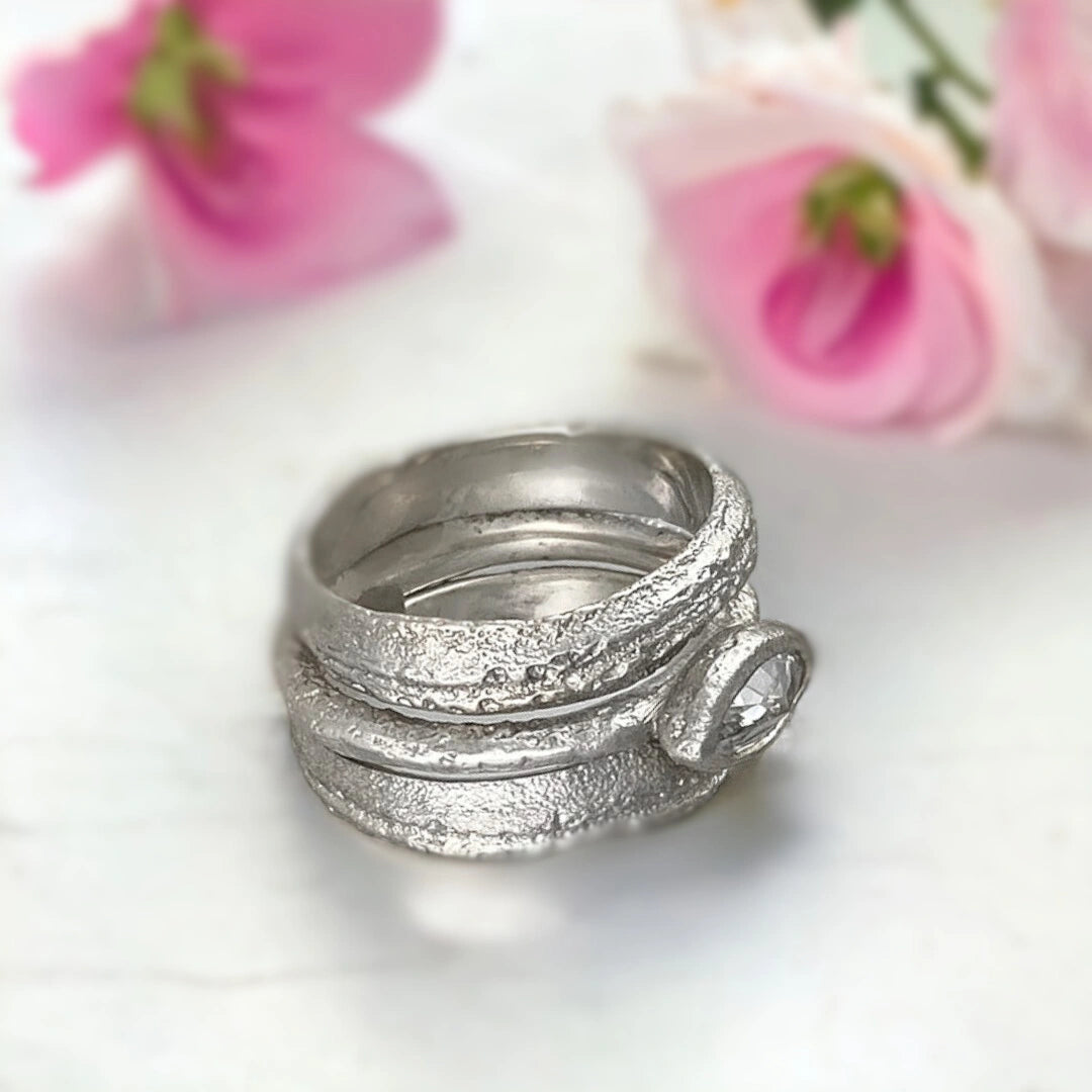 Lab Grown Diamond Marquise Engagement Ring Actaea Greek Inspired Ring featuring a 1.10 CT rose marquise-cut centre stone with an elongated silhouette and an organic dual-layered band design in handcrafted fine jewellery style.