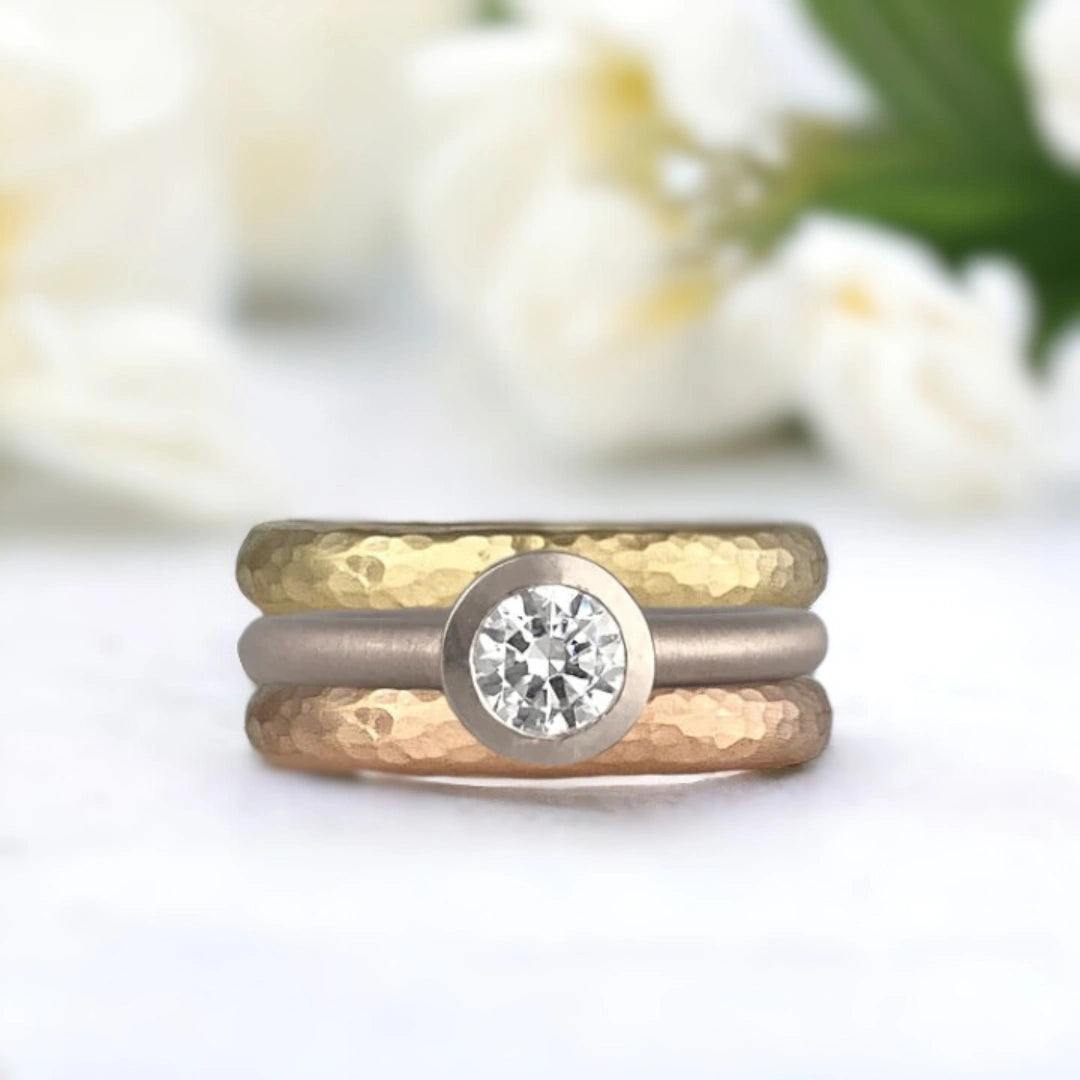 Lab Grown Diamond Ring Bezel Set Solitaire Flush Diamond Design featuring a round-cut diamond in a bezel setting with a smooth flush modern band and minimalist solitaire style