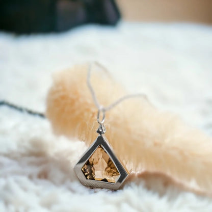 Natural Brown Salt and Pepper Diamond Necklace Grace Cut Pendant featuring a natural brown salt and pepper diamond in a Grace cut shape, displayed as a minimalist geometric pendant necklace with a distinctive organic inclusion pattern and modern fine jewelry styling.