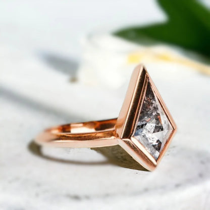 Natural Salt and Pepper Diamond Ring Ascendant Arch Prism Design featuring a kite-cut salt-and-pepper diamond in a solitaire setting with a sleek geometric ring design and refined band silhouette.