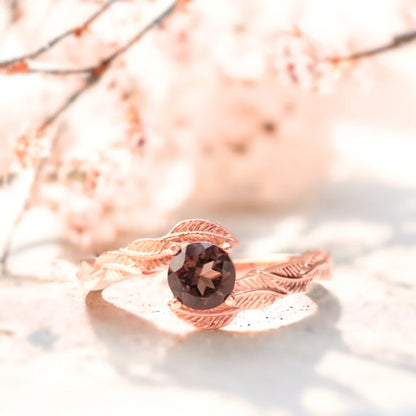 Nature-inspired Alexandrite Ring Hand-Engraved Organic 0.83 Ct Ring featuring a round-cut 0.83 CT natural sapphire with warm earthy brilliance and a sleek straight band with organic handcrafted detailing and minimalist fine jewellery styling.