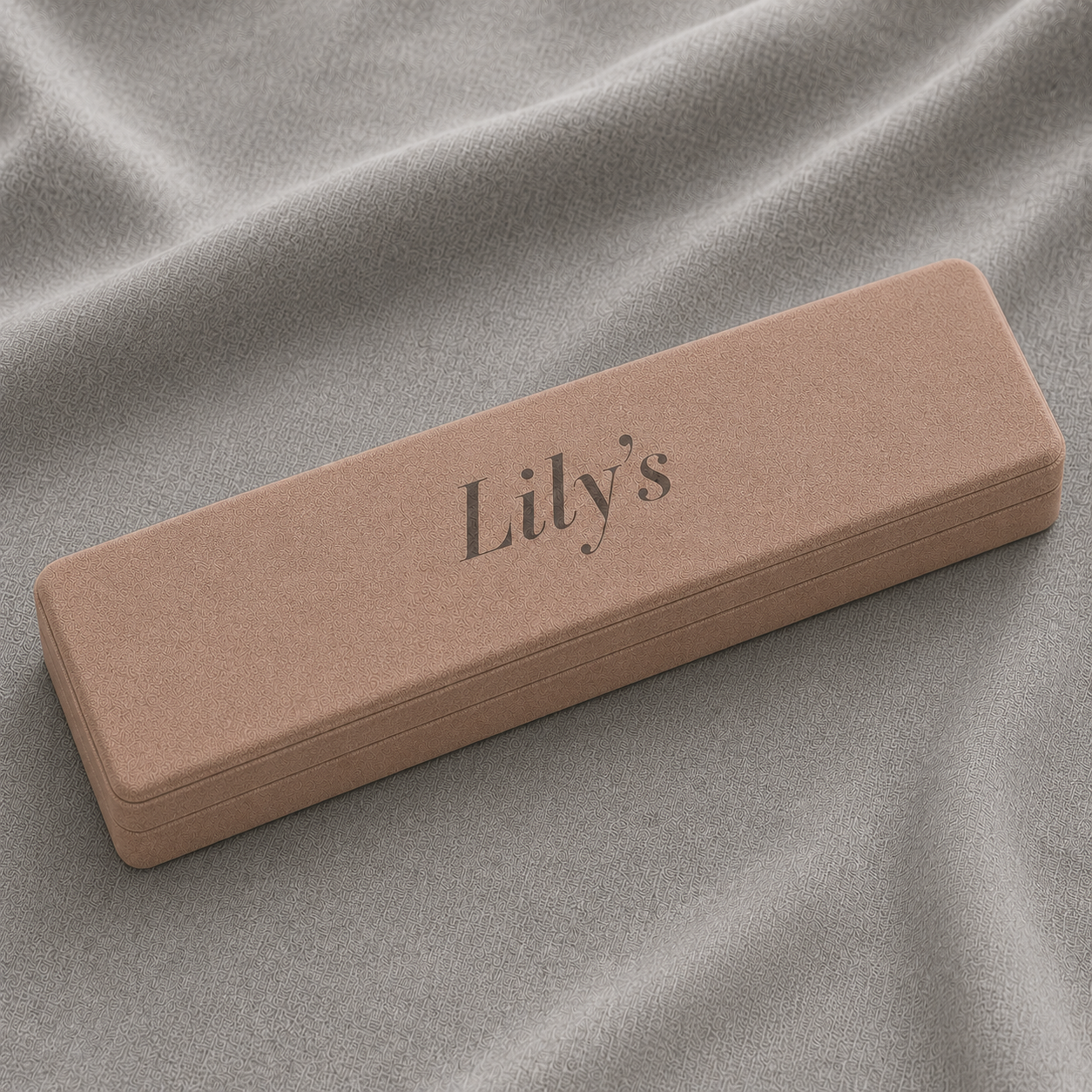 Necklace Box in a blush pink finish featuring a soft cushioned interior, necklace display insert with dual chain slots, rounded square design, and Lily's logo printed inside the lid for elegant jewelry packaging.