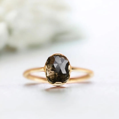 Oval Salt and Pepper Diamond Engagement Ring with Natural Oval Diamond featuring a natural oval-shaped salt-and-pepper diamond in a solitaire engagement ring design with a straight shank setting and handcrafted construction