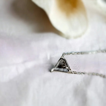 Salt And Pepper Diamond Necklace Step Grace Cut Pendant featuring a natural Step Grace cut salt and pepper diamond in a minimalist geometric pendant design suspended from a delicate chain, showcasing unique organic inclusions and a modern statement style.