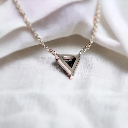 Salt And Pepper Diamond Necklace Step Grace Cut Pendant featuring a natural Step Grace cut salt and pepper diamond in a minimalist geometric pendant design suspended from a delicate chain, showcasing unique organic inclusions and a modern statement style.