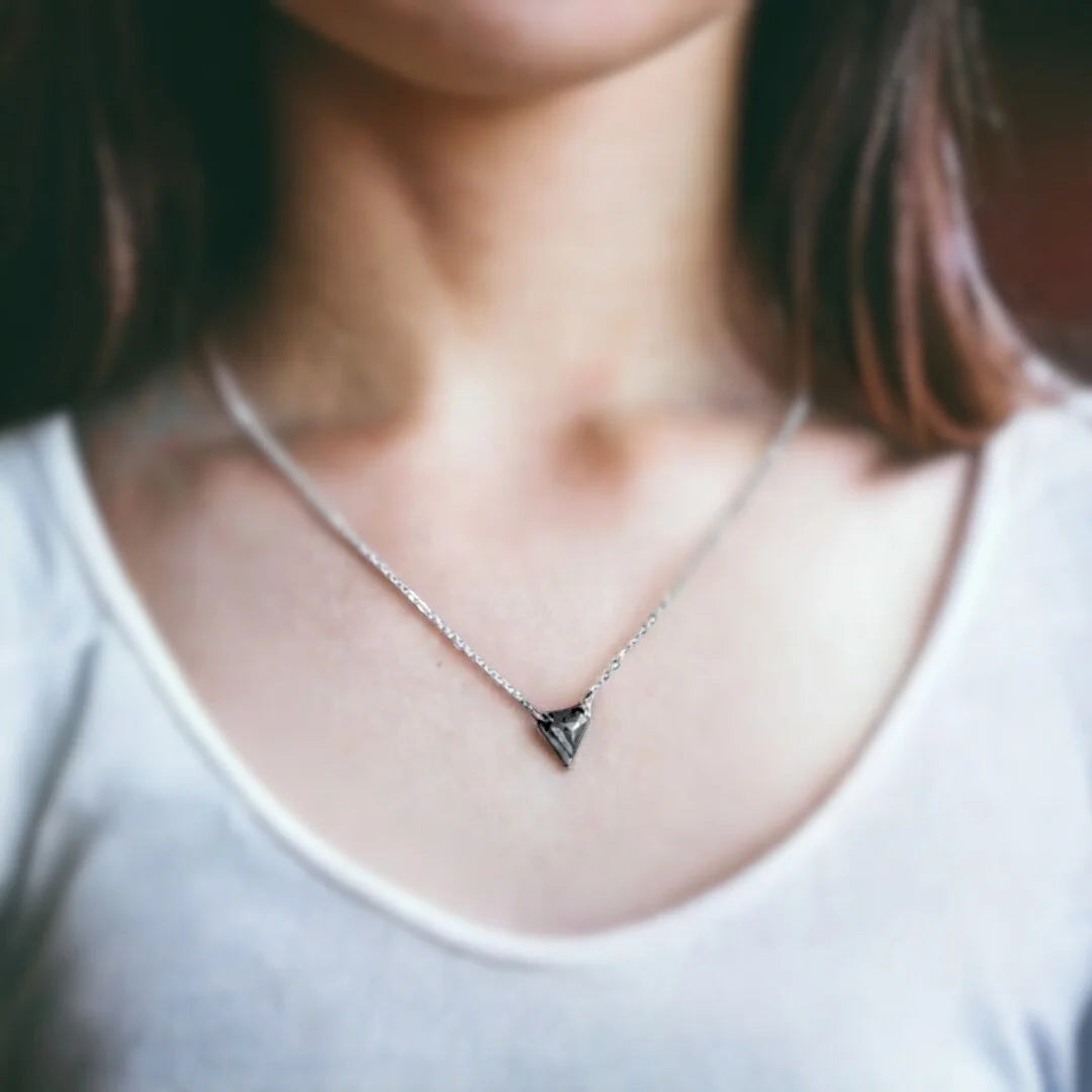 Salt And Pepper Diamond Necklace Step Grace Cut Pendant featuring a natural Step Grace cut salt and pepper diamond in a minimalist geometric pendant design suspended from a delicate chain, showcasing unique organic inclusions and a modern statement style.