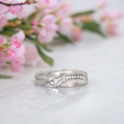 Salt and Pepper Diamond Ring Hand-Carved Ripple Band Matte Finish Ring showing a round-cut salt-and-pepper diamond set in a dual straight band design with matte finish metal and clean geometric structure