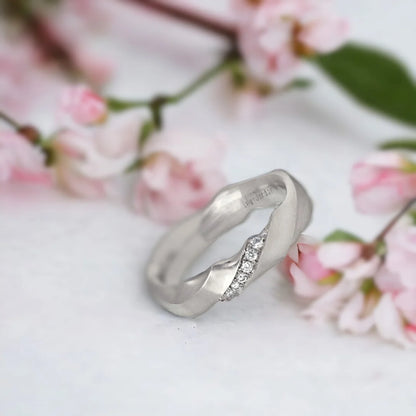 Salt and Pepper Diamond Ring Hand-Carved Ripple Band Matte Finish Ring showing a round-cut salt-and-pepper diamond set in a dual straight band design with matte finish metal and clean geometric structure
