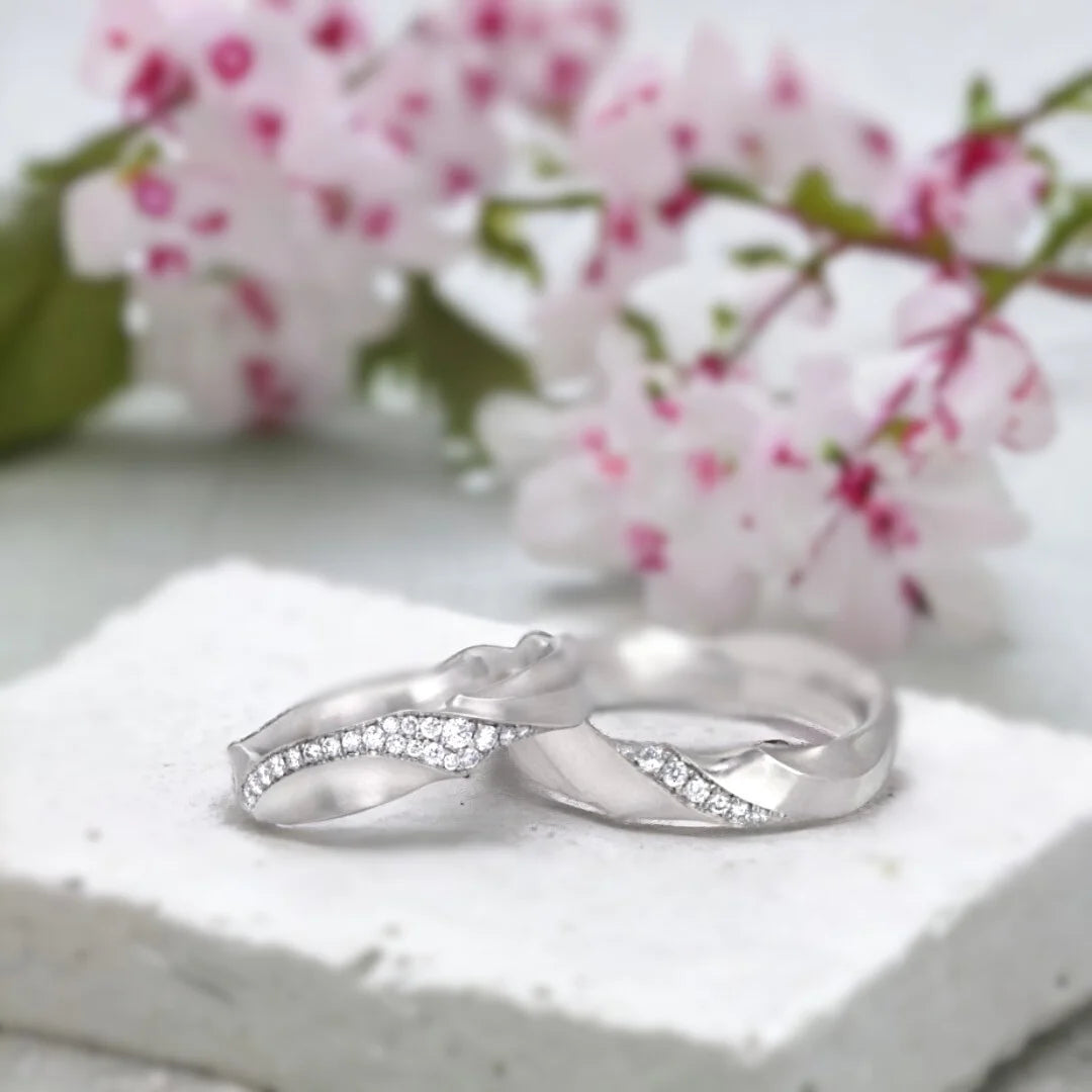 Salt and Pepper Diamond Ring Hand-Carved Ripple Band Matte Finish Ring showing a round-cut salt-and-pepper diamond set in a dual straight band design with matte finish metal and clean geometric structure
