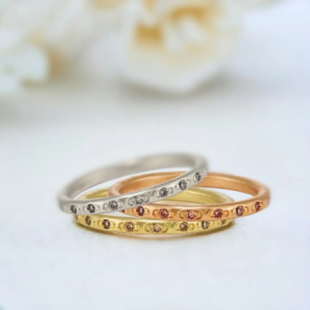 Salt and Pepper Diamond Ring with Zig Zag Half Eternity Design featuring a round-cut salt and pepper diamond in a minimalist half eternity ring with a slim straight shank