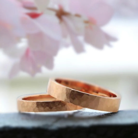 Solid Gold Wedding Band Handcrafted Minimalist Design featuring a solid gold band with a straight shank, organic handcrafted texture, layered band appearance, and a minimalist wedding ring style.