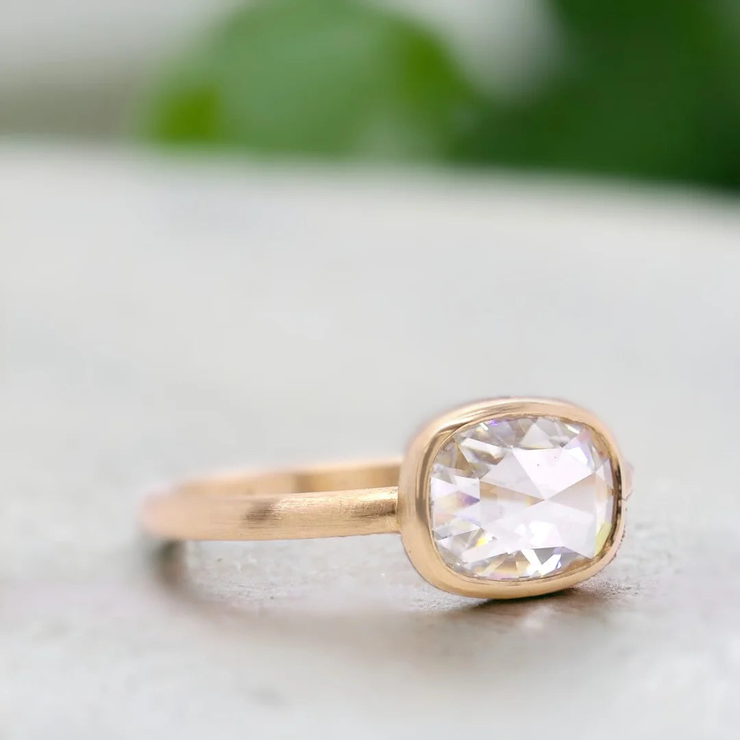 White Diamond Ring With Rose Cushion Cut Diamond featuring a 1.78 CT rose cushion-cut white diamond on a straight shank band with handcrafted artisanal detailing and an elegant engagement ring design.