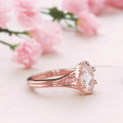 White Sapphire Engagement Ring Sapphire Diamond Ring Luxury Design featuring a white sapphire engagement ring with a flat rose oval-cut center stone, round diamond side stones, and a refined straight band fine jewellery design.